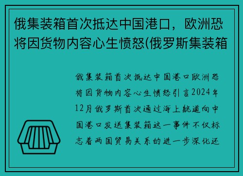 俄集装箱首次抵达中国港口，欧洲恐将因货物内容心生愤怒(俄罗斯集装箱限重)