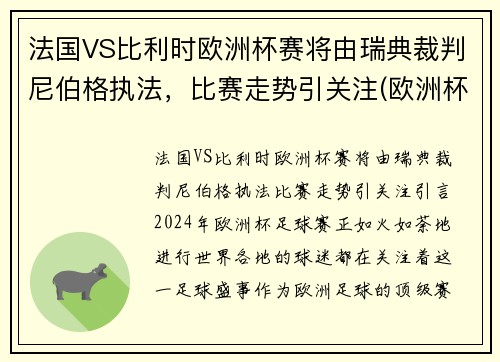法国VS比利时欧洲杯赛将由瑞典裁判尼伯格执法，比赛走势引关注(欧洲杯法国队比利时)