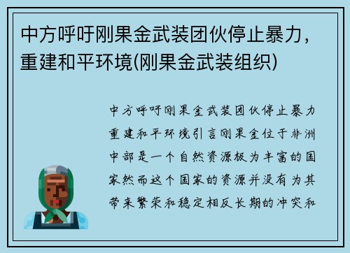 中方呼吁刚果金武装团伙停止暴力，重建和平环境(刚果金武装组织)